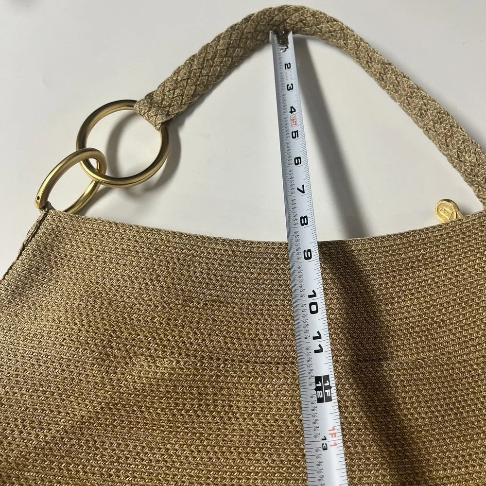 Eric Javits New York Tan Woven Zipper Top Bronze Link‎ Boho Bag Vintage